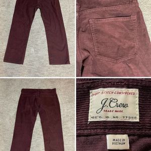 J.Crew 770 corduroy straight jean mens 32x30 burgundy stretch denim